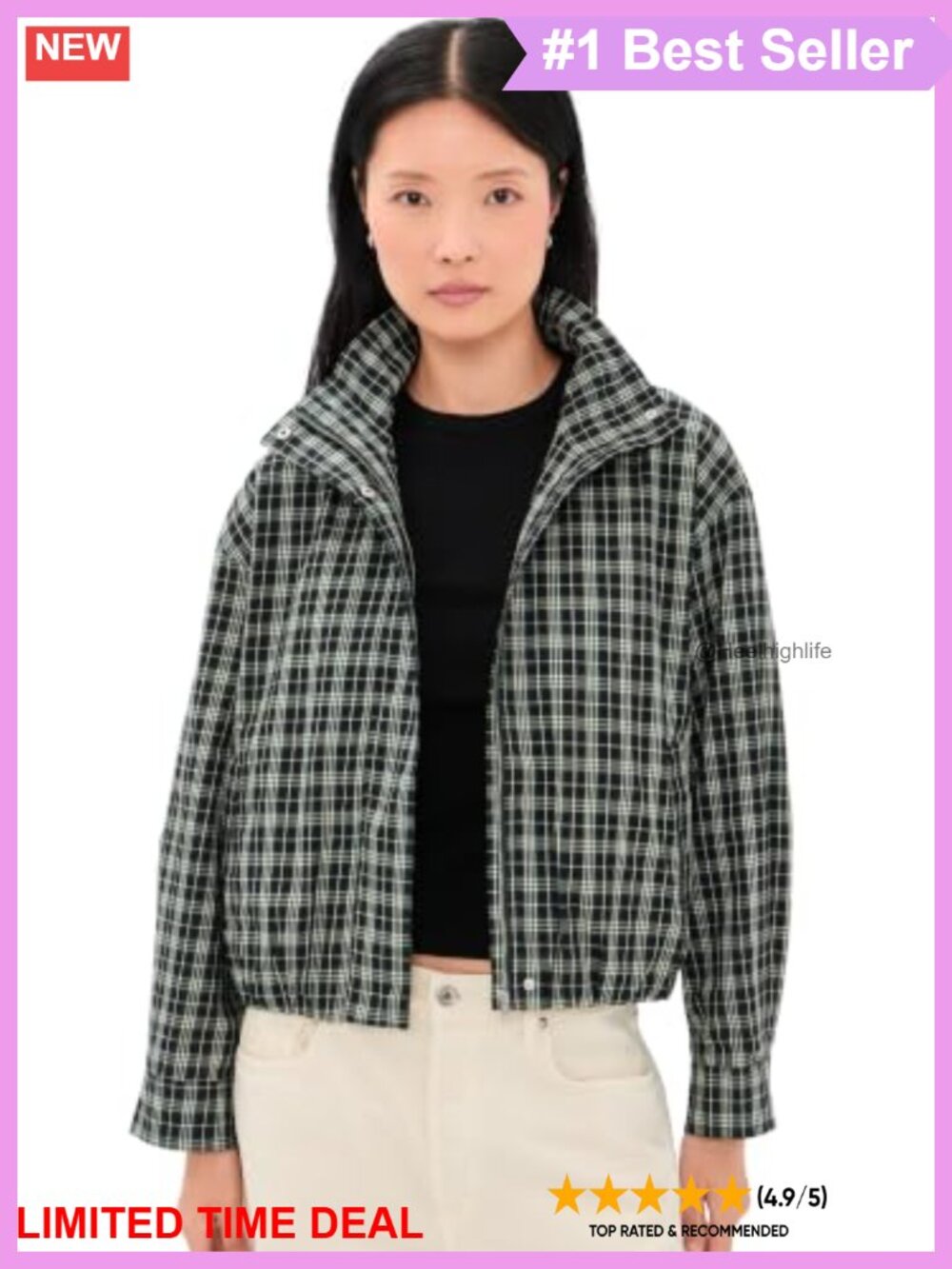 Women's Plaid Cropped Jacket Oversized Relaxed Fit
